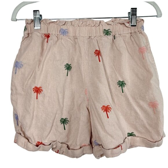 Elie Tahari Womens Pink Palm Tree Embroidered Linen Blend Shorts Small - Picture 1 of 9